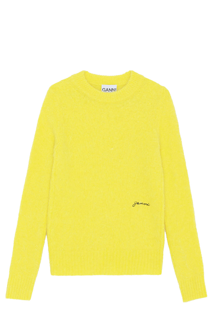 The crew-neck alpaca-blend sweater in yellow color from the brand GANNI.