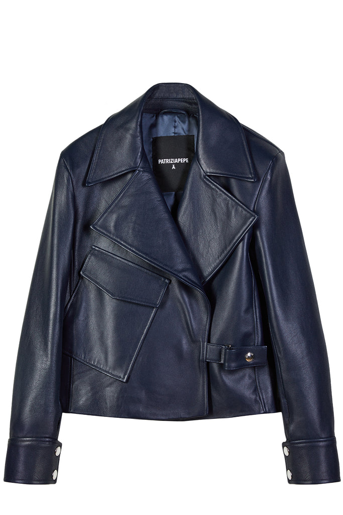Pocket Detail Leather Jacket