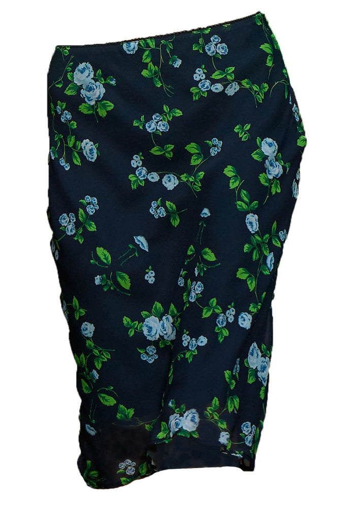 The Flower-Print Midi Pencil Skirt in blue and green colours from the brand VIVETTA