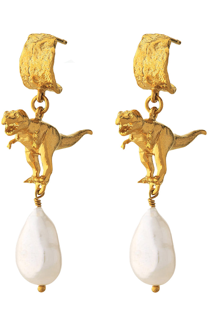 The Bark huggie earrings in gold and pearl colour from the brand ALEX MONROE