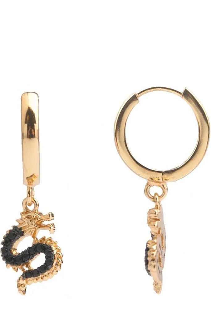 The big dragon earrings in gold and black colour from the brand ALL THE LUCK IN THE WORLD