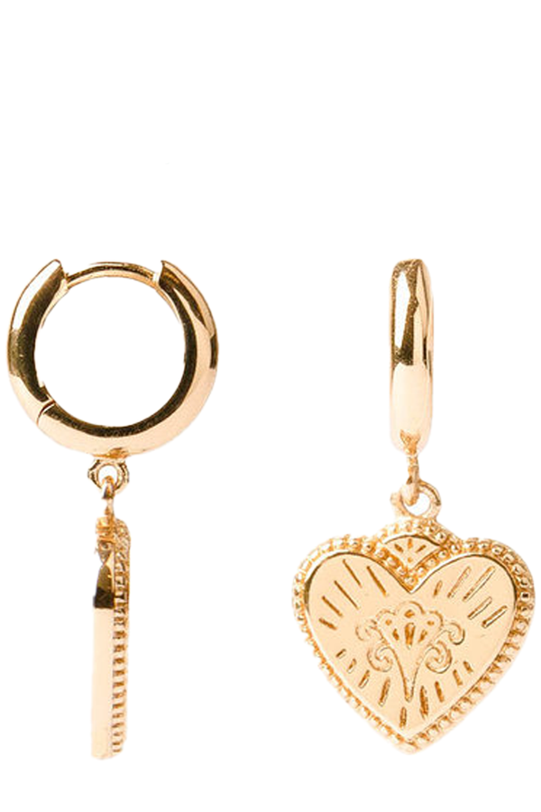 The Burst Heart earrings in gold colour from the brand ALL THE LUCK IN THE WORLD.
