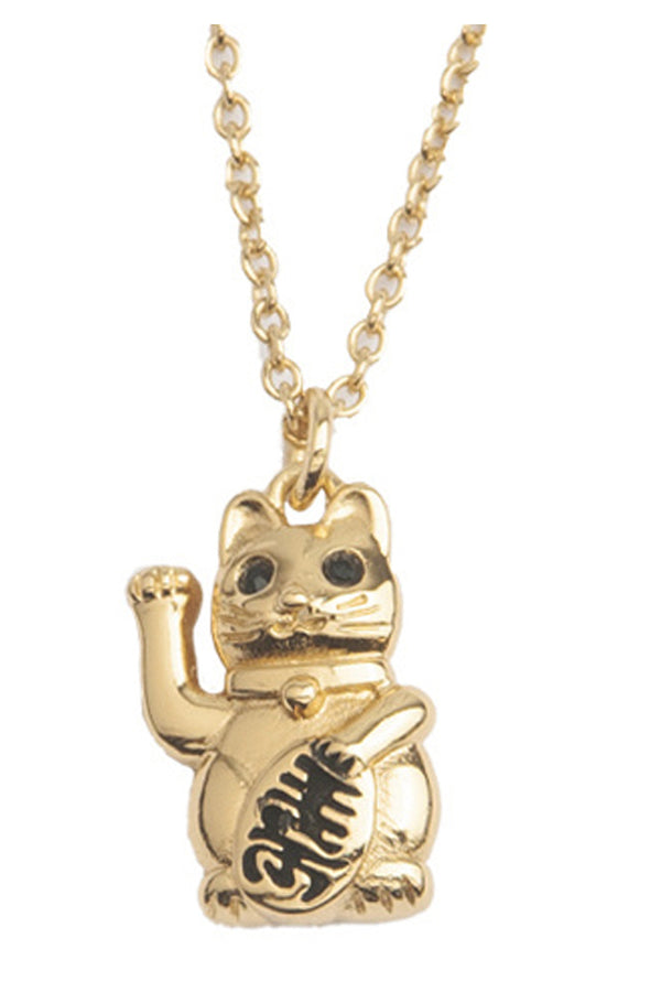 The lucky cat necklace in gold and black colour from the brand ALL TH ELUCK IN THE WORLD