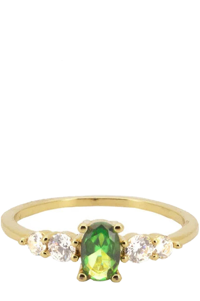 The Oval ring in gold and green colours from the brand ALL THE LUCK IN THE WORLD.