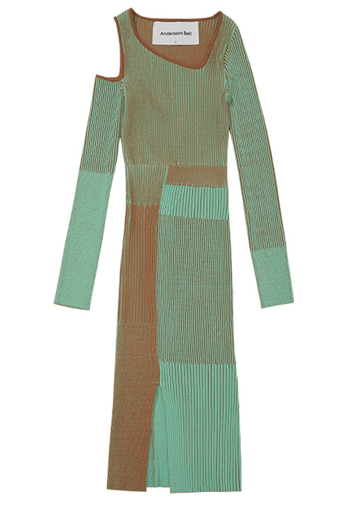 The Ellison paneled knit dress in jade color from the brand ANDERSSON BELL
