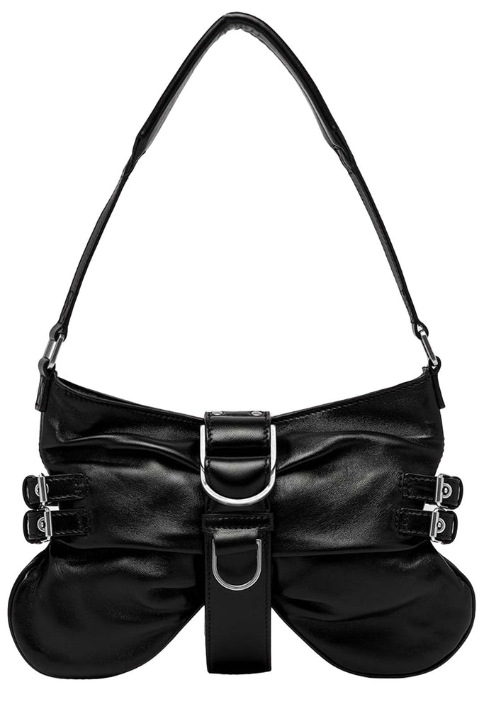 The butterfly nappa leather shoulder bag in black color from the brand BLUMARINE