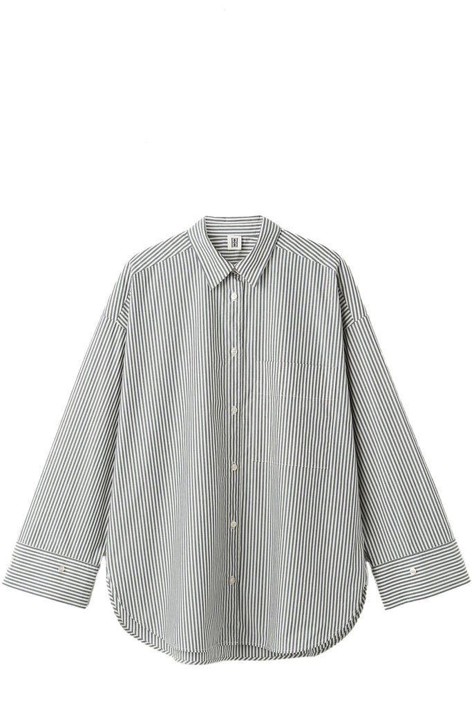 The Derris Curved-Hem Organic-Cotton Shirt in navy colour from the brand BY MALENE BIRGER