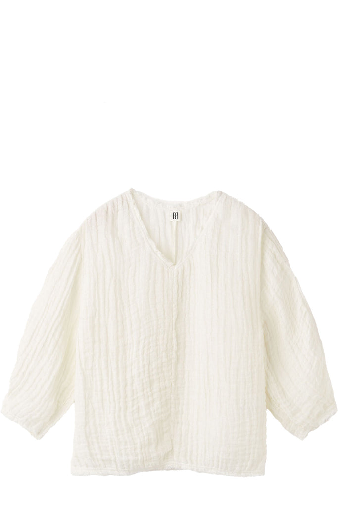 The Mikala V-Neck Organic-Linen Shirt in white colour from the brand BY MALENE BIRGER