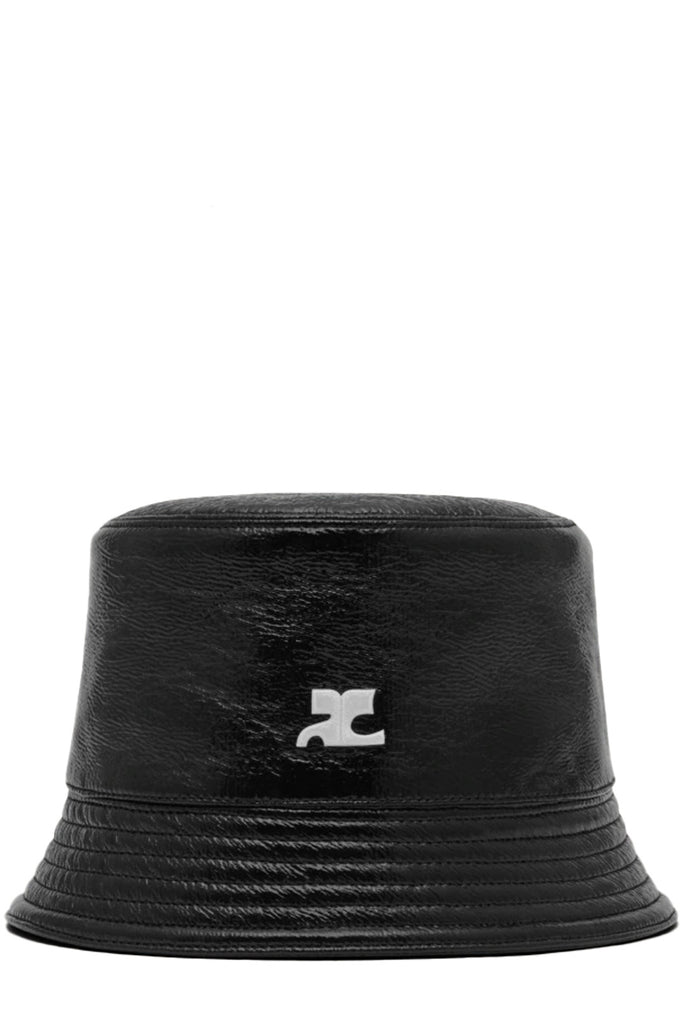 The Signature vinyl bucket hat in black colour from the brand COURRÈGES