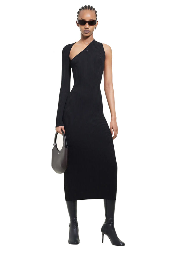 Slash One Shoulder Ribbed Long Dress