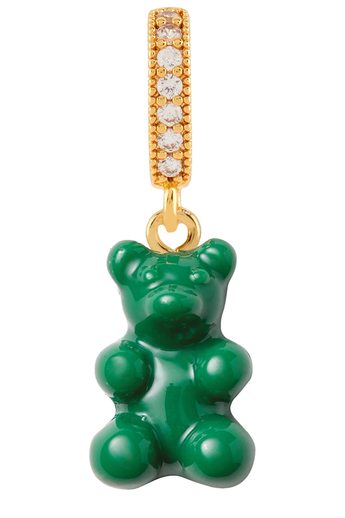 The nostalgia bear pendant with pave connector in gold and green colors from the brand CRYSTAL HAZE