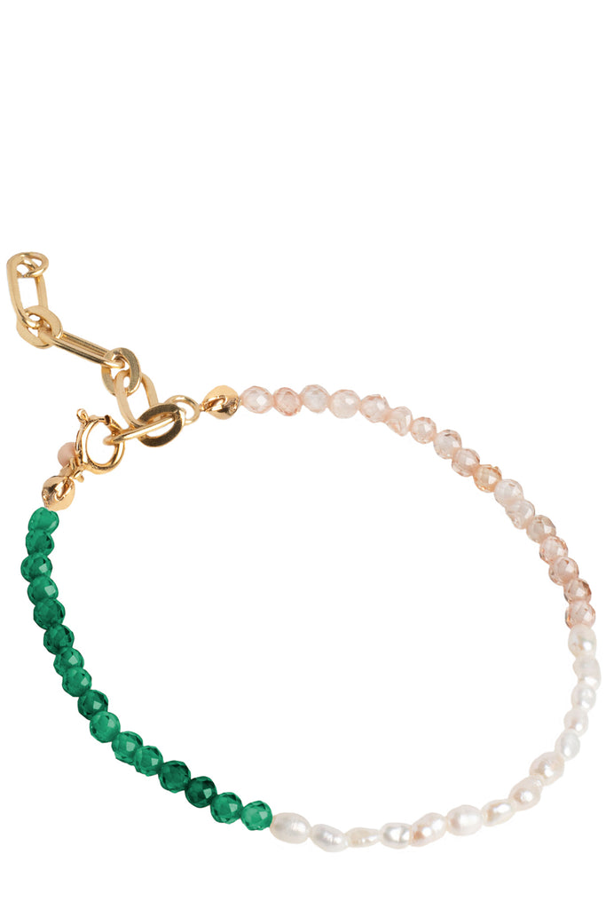 The Gabriella bracelet in gold, pearl and green colour from the brand ENAMEL COPENHAGEN