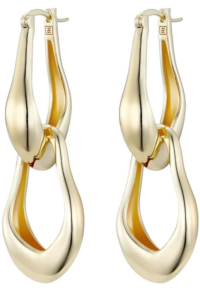 The Unusual long hoop earrings with Cord necklace in gold and black colours from the brand F+H JEWELLERY