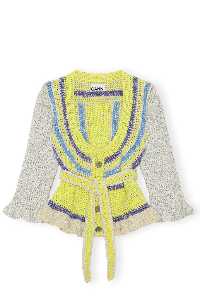 The crocheted organic cotton and wool-blend cardigan in egret color from the brand GANNI.