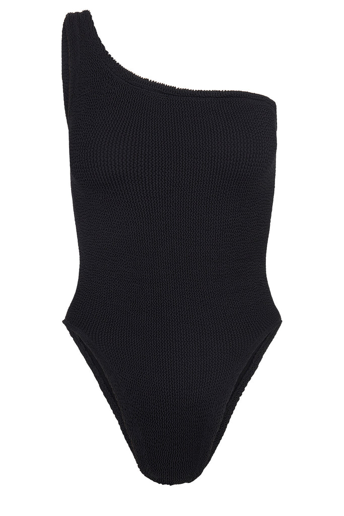 The Nancy asymmetric swimsuit in black color from the brand HUNZA G