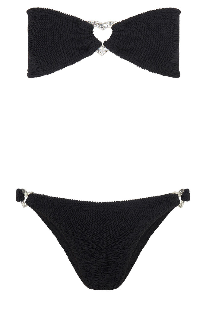 The Nicole heart-embellished bandeau bikini in black color from the brand HUNZA G