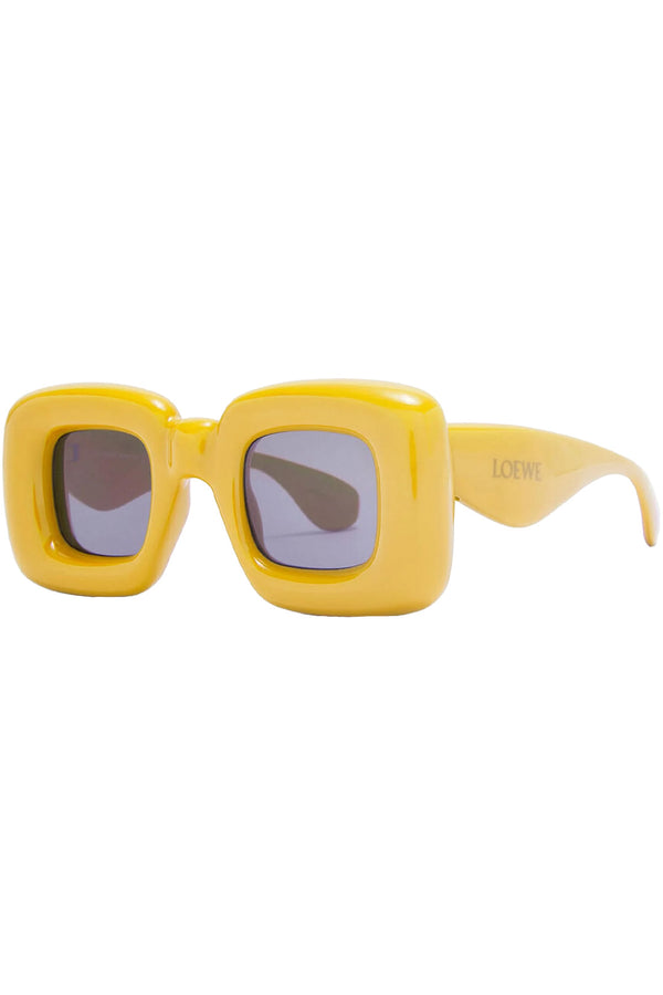 The inflated square-frame sunglasses in yellow and grey colors from the brand LOEWE
