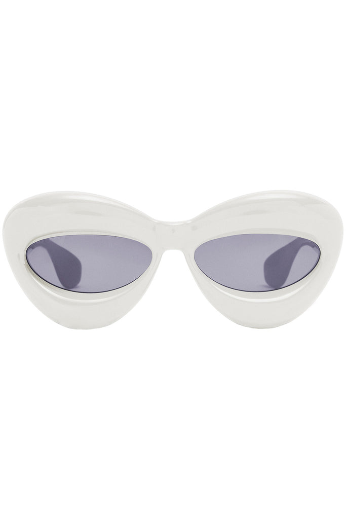The oversize bubble-frame cat-eye sunglasses in white color with grey lenses from the brand LOEWE