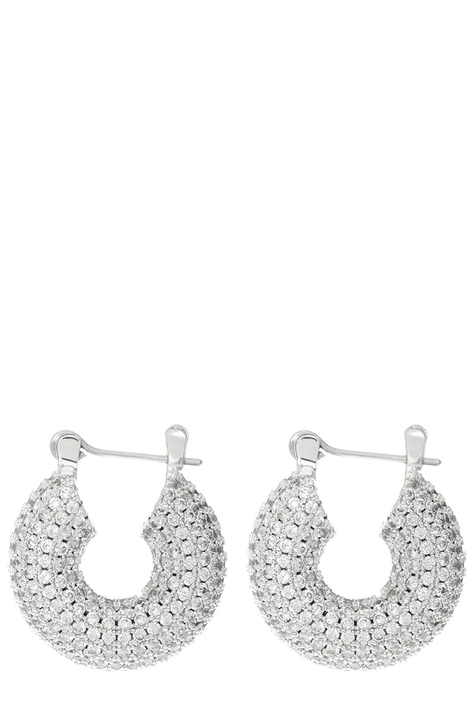The pave mini donut hoop earrings in silver colour from the brand LUV AJ