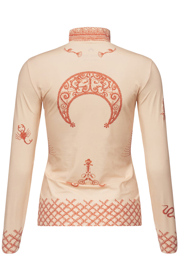 The henna-print long-sleeve top in beige color from the brand MARINE SERRE