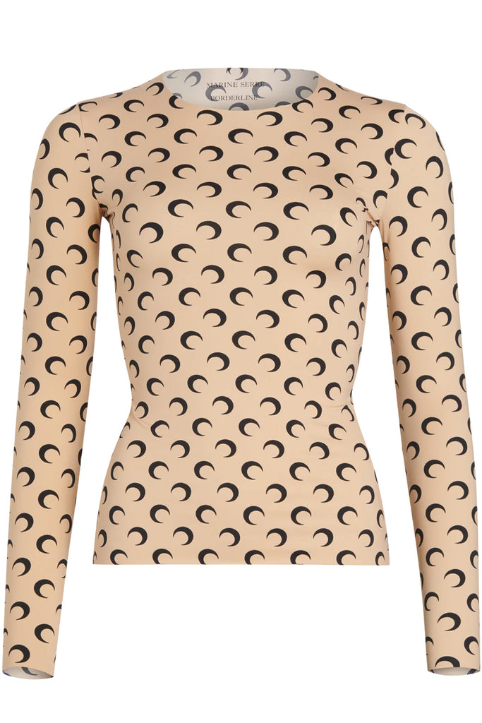 The logo-pattern long-sleeve jersey top in beige color from the brand MARINE SERRE