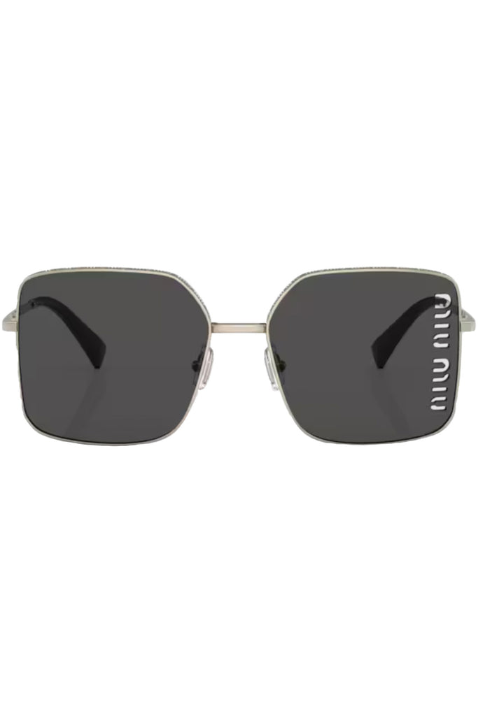 The metal square-frame logo-cut sunglasses from the brand MIU MIU
