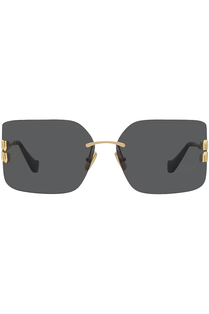 The metal-temple logo-detail shield sunglasses in gold and dark grey from the brand MIU MIU