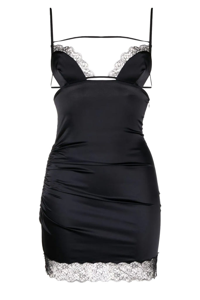 The lace-trim multi-strap mini dress in black color from the brand NENSI DOJAKA
