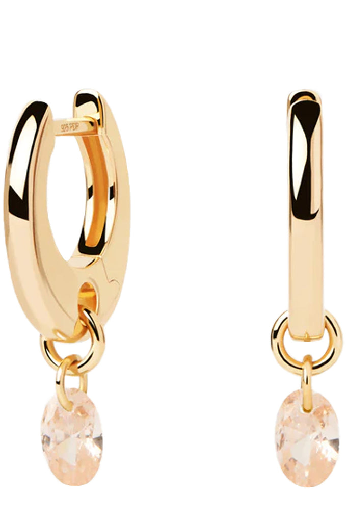 The Peach Lily hoop earrings in gold and peach colours from the brand P D PAOLA