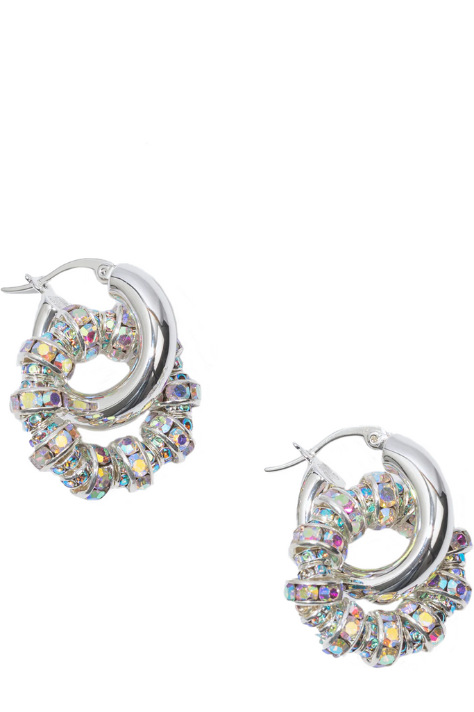 The Le Créoles Petites earrings in silver and clear colours from the brand PEARL OCTOPUSS.Y