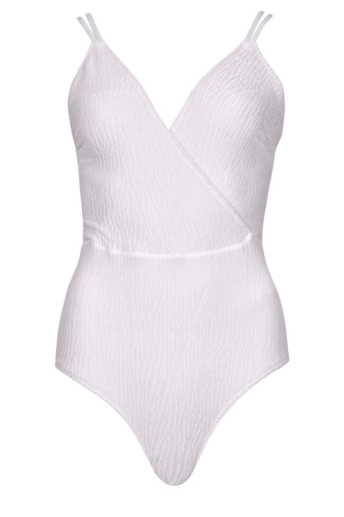 The Ava textured double-strap v-neck swimsuit in ivory color from the brand PELSO