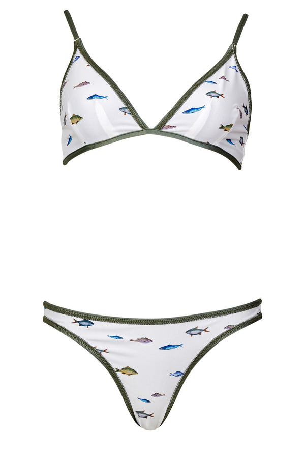 The Mara graphic-lining bikini in seafoam green color from the brand PELSO