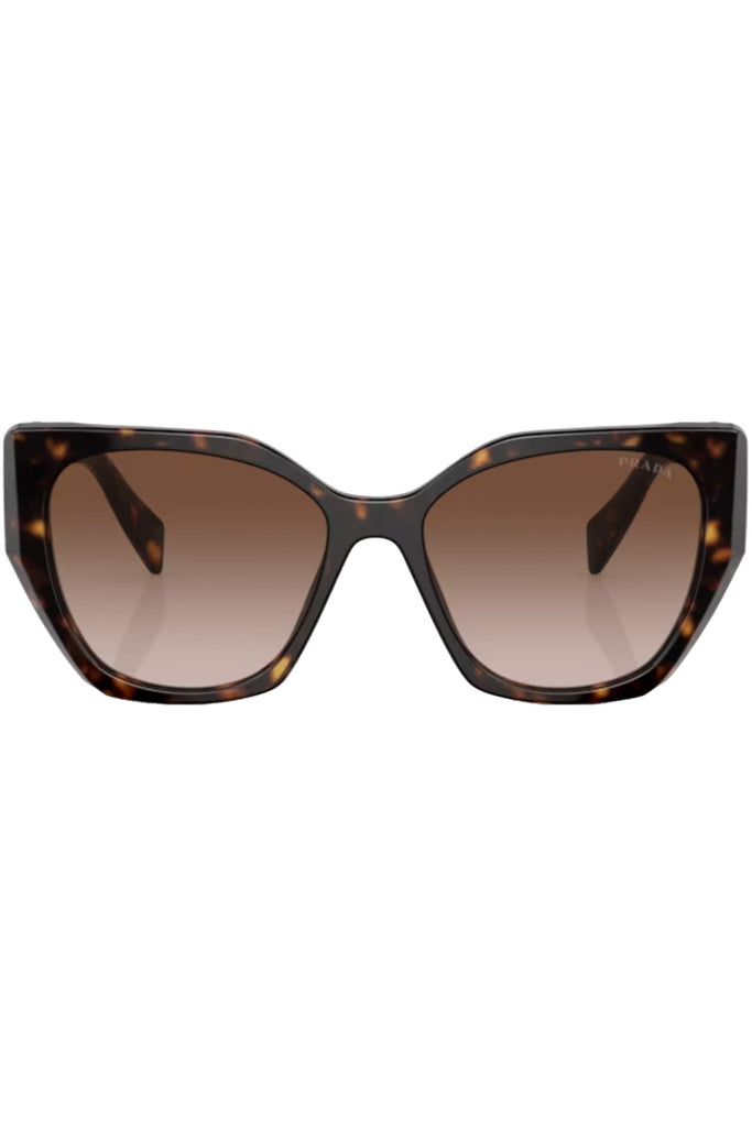 The pillow-frame geometric-temple sunglasses in tortoise color with brown lenses from the brand PRADA