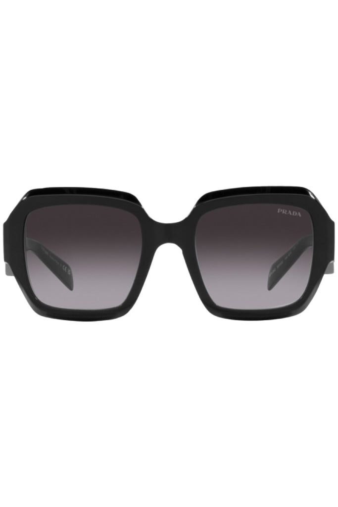 The pillow-frame logo-detail sunglasses in black color with grey lenses from the brand PRADA