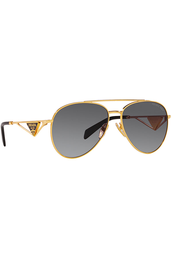 The pilot metal-frame logo-temple sunglasses in gold color with grey lenses from the brand PRADA