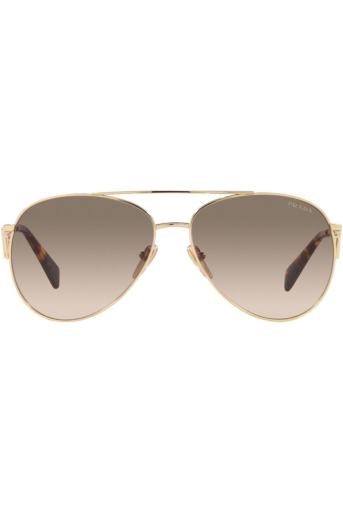 The pilot metal-frame logo-temple sunglasses in light gold color with brown lenses from the brand PRADA