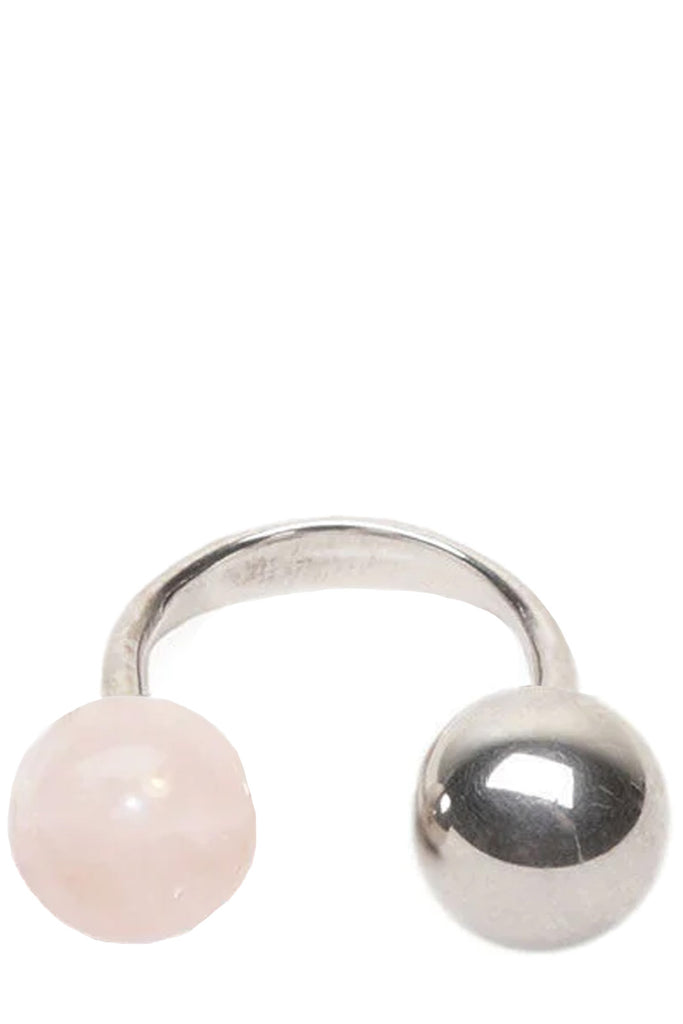 The Sling Ring No2 in silver and rose quartz colors from the brand SASKIA DIEZ