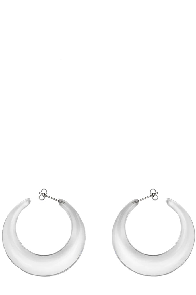 The Delta hoop earrings in silver and clear colours from the brand THE GOOD STATEMENT