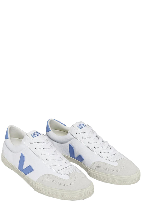 The Volley Organic Cotton Canvas Sneakers in white and aqua colours from the brand VEJA