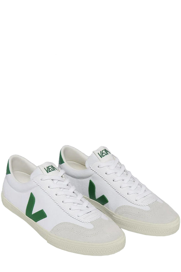 The Volley Organic Cotton Canvas Sneakers in white and emeraude colours from the brand VEJA