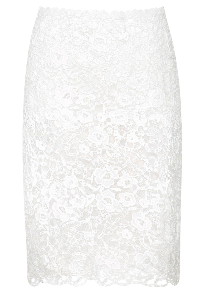 Floral-Lace Midi Pencil Skirt