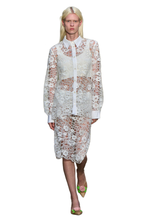 Floral-Lace Midi Pencil Skirt