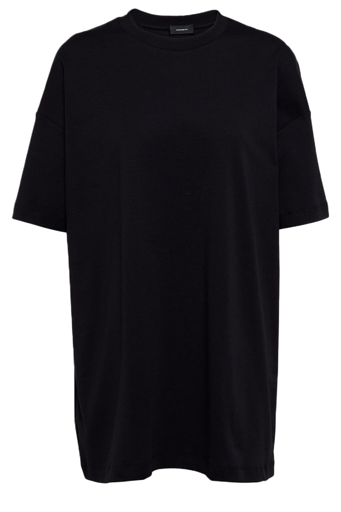 The HB Oversize Elongated Boxy-Fit T-Shirt in black colour from the brand Wardrobe.NYC