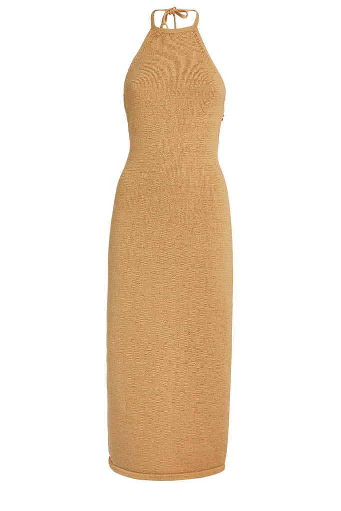 The Chaya knitted chain-detail halter-neck dress in sand color from the brand CULT GAIA