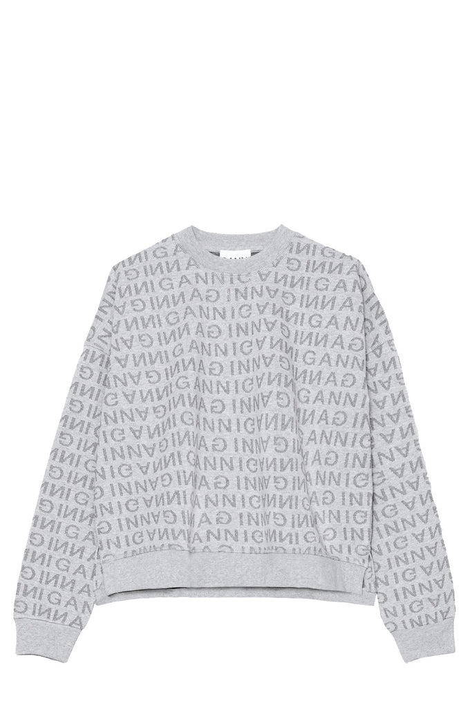 The all-over logo-print sweatshirt in melange grey color from the brand GANNI.