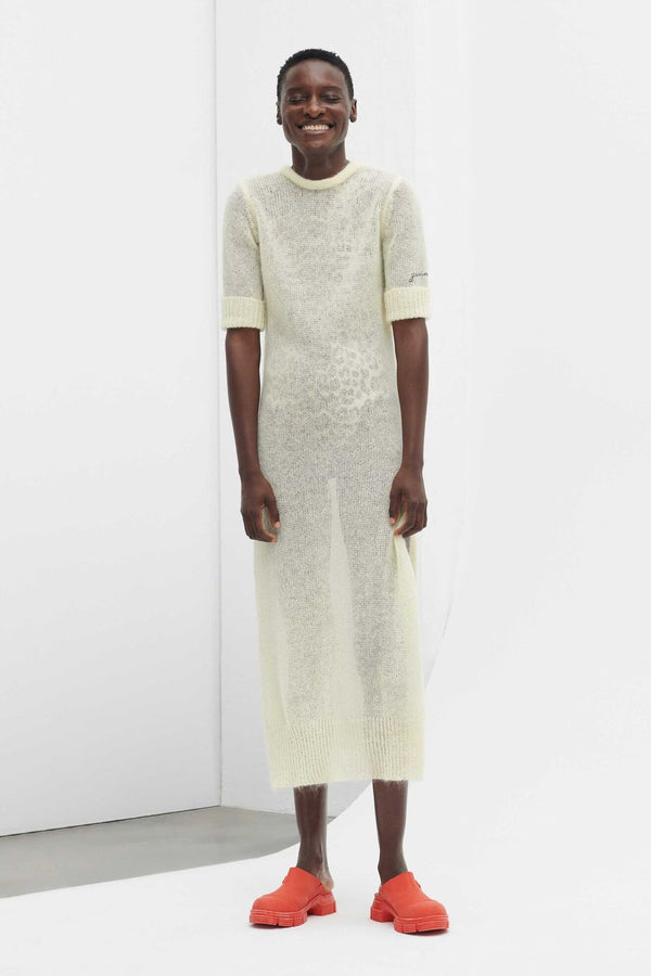 Mohair-Blend O-Neck Midi Dress