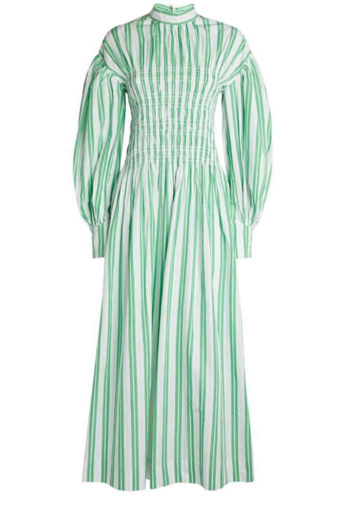 Shirred Striped Organic Cotton Dress