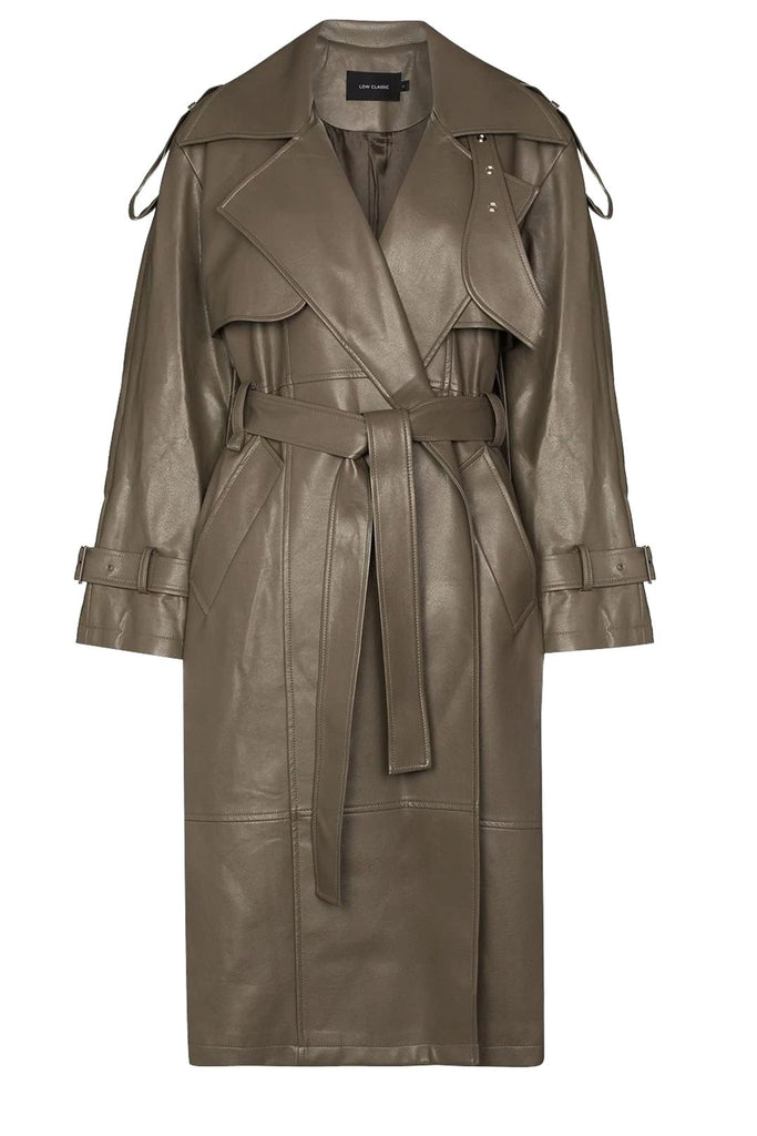 low classic leather trench coat khaki ballonkabat