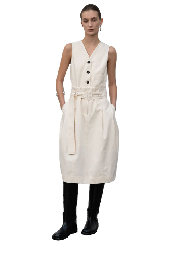 Sleevless Belted Cotton Midi Dress
