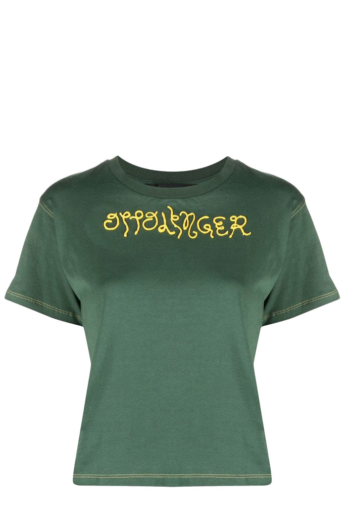 The Otto contrast-stitch logo-detail T-shirt in army green color from the brand OTTOLINGER